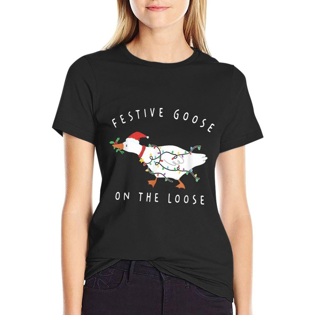 Funny Festive Goose on The Loose Christmas  Stretchy T-Shirt