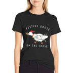 Funny Festive Goose on The Loose Christmas  Stretchy T-Shirt