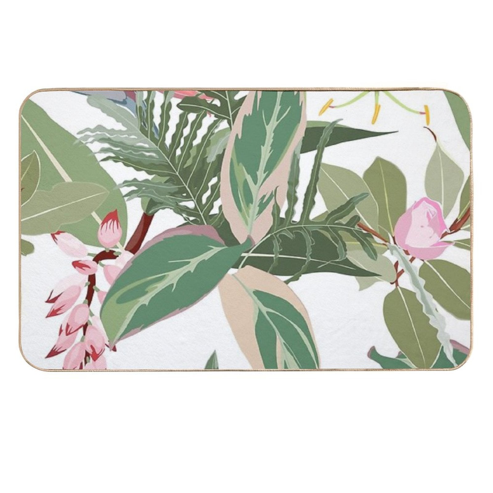 Seamless Floral Pattern with Tropical Pink Flowers with Exotic Leaves.  Stain-Proof Bath Mat