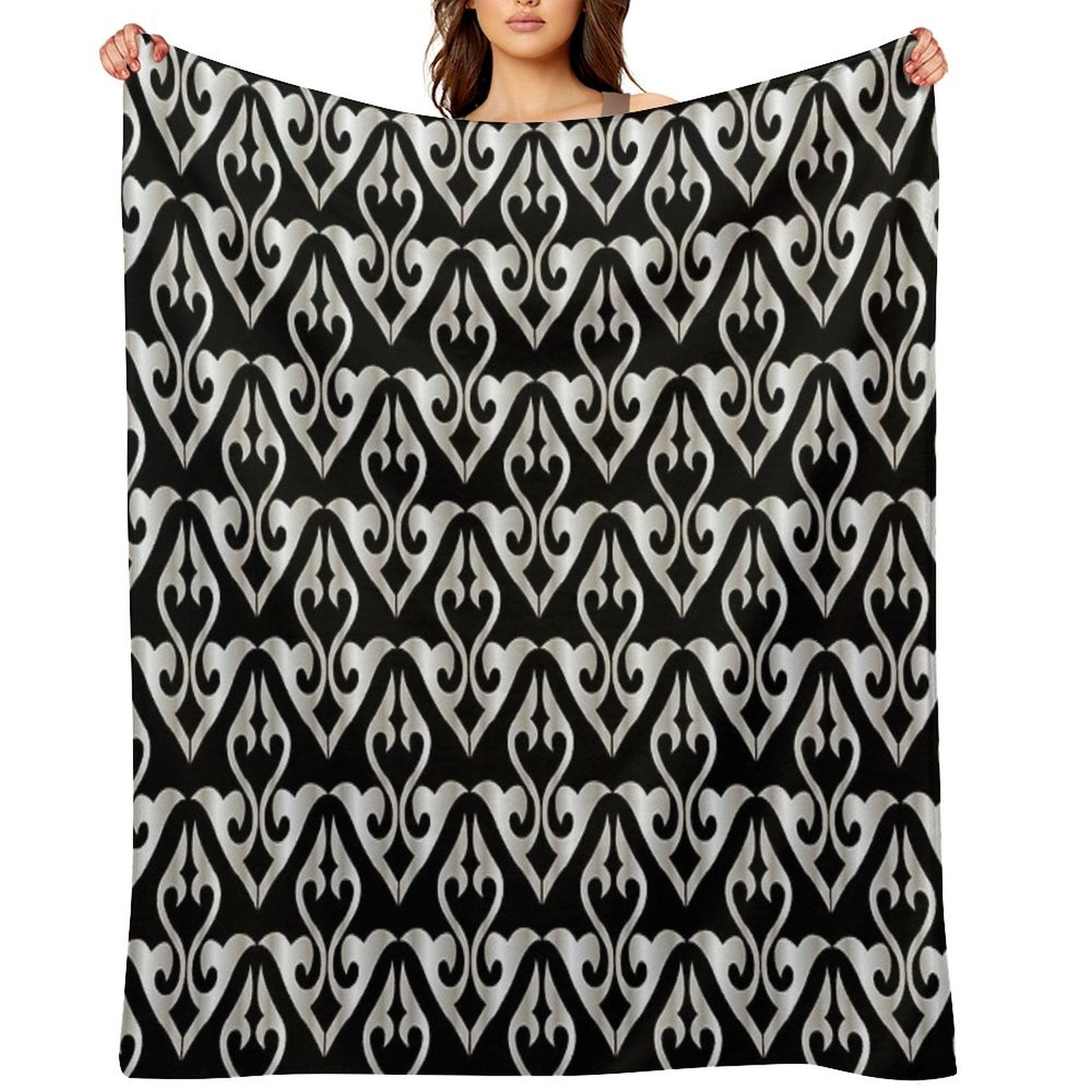 Black And White Floral Decorative Pattern All-season Throw Blanket