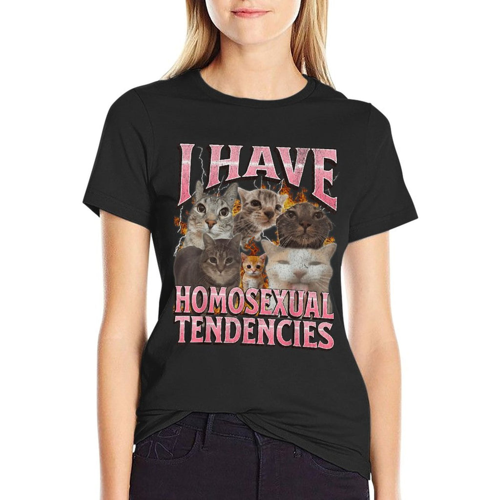 I Have Homosexual Tendencies Funny Cat Meme Bootleg Graphic  Ribbed Collar T-Shirt