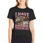 I Have Homosexual Tendencies Funny Cat Meme Bootleg Graphic  Ribbed Collar T-Shirt