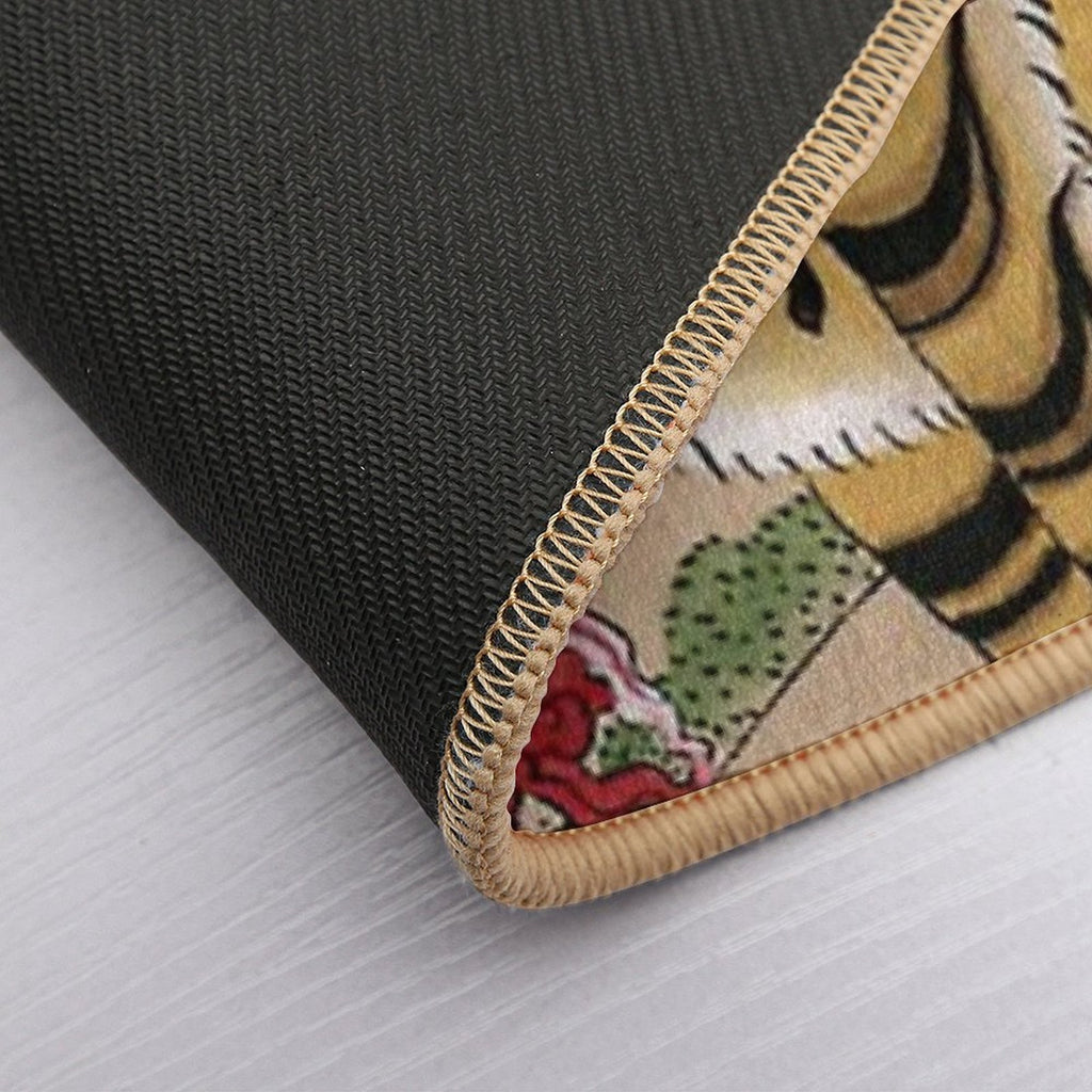 Striped Korean Minhwa Tiger with Magpies  Fade-Resistant Bath Mat