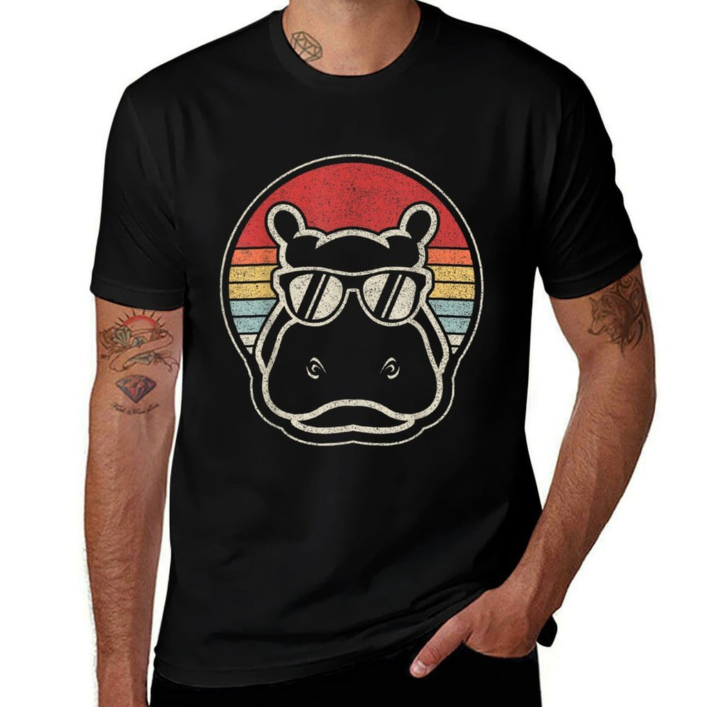 Retro Vintage Hippo Hippopotamus Sunglass  Easy-care T-Shirt