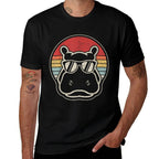 Retro Vintage Hippo Hippopotamus Sunglass  Easy-care T-Shirt