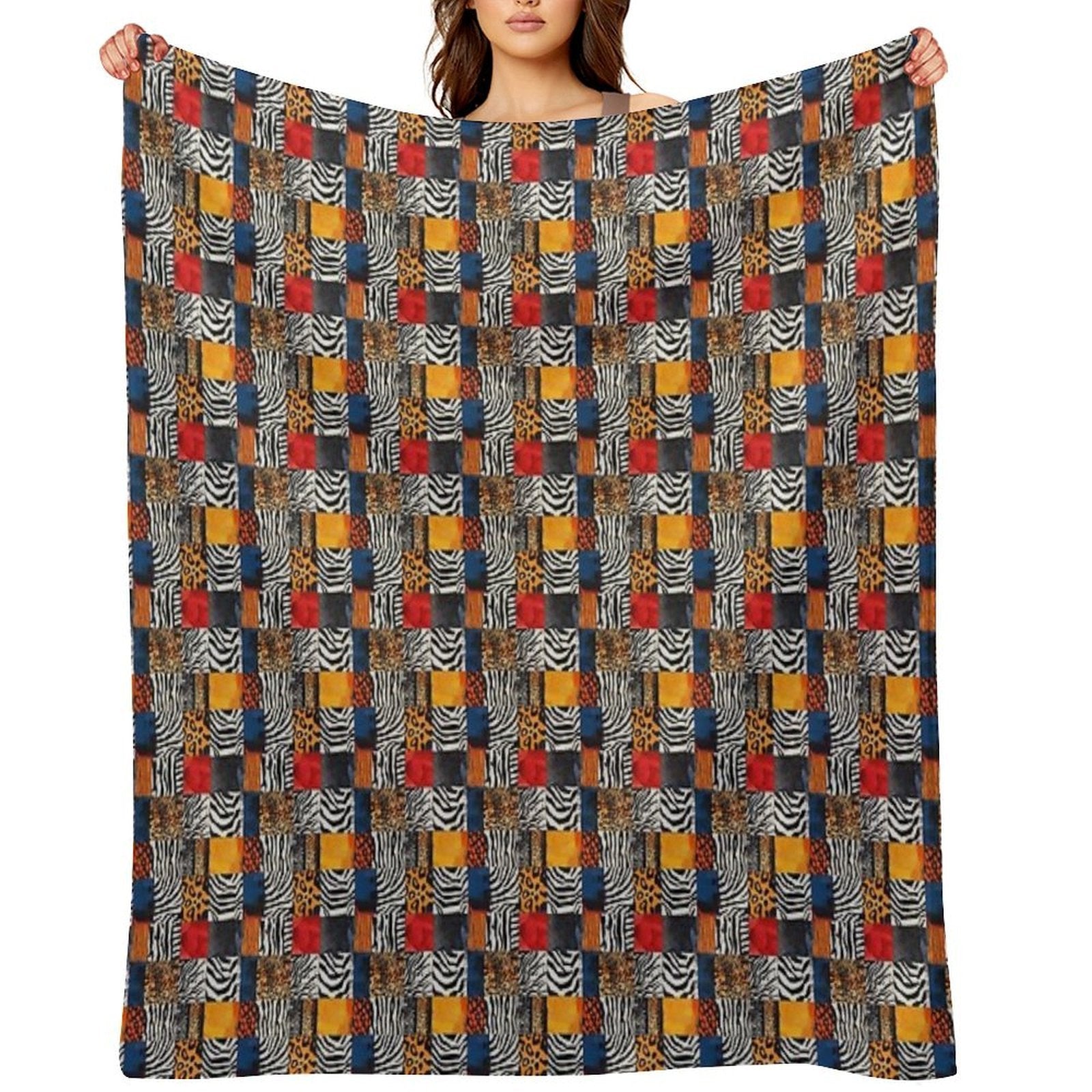 Textile Collage of Wild Prints Eco-conscious Throw Blanket