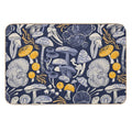 Mystical Fungi  Midnight Blue Background Ivory Pale Blue And Yellow Wild Mushrooms Durable Bath Mat