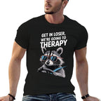 Funny Raccoon Meme Mental Health Get In Loser Were Going To Therapy Unisex Adult Black  Vintage-inspired T-Shirt