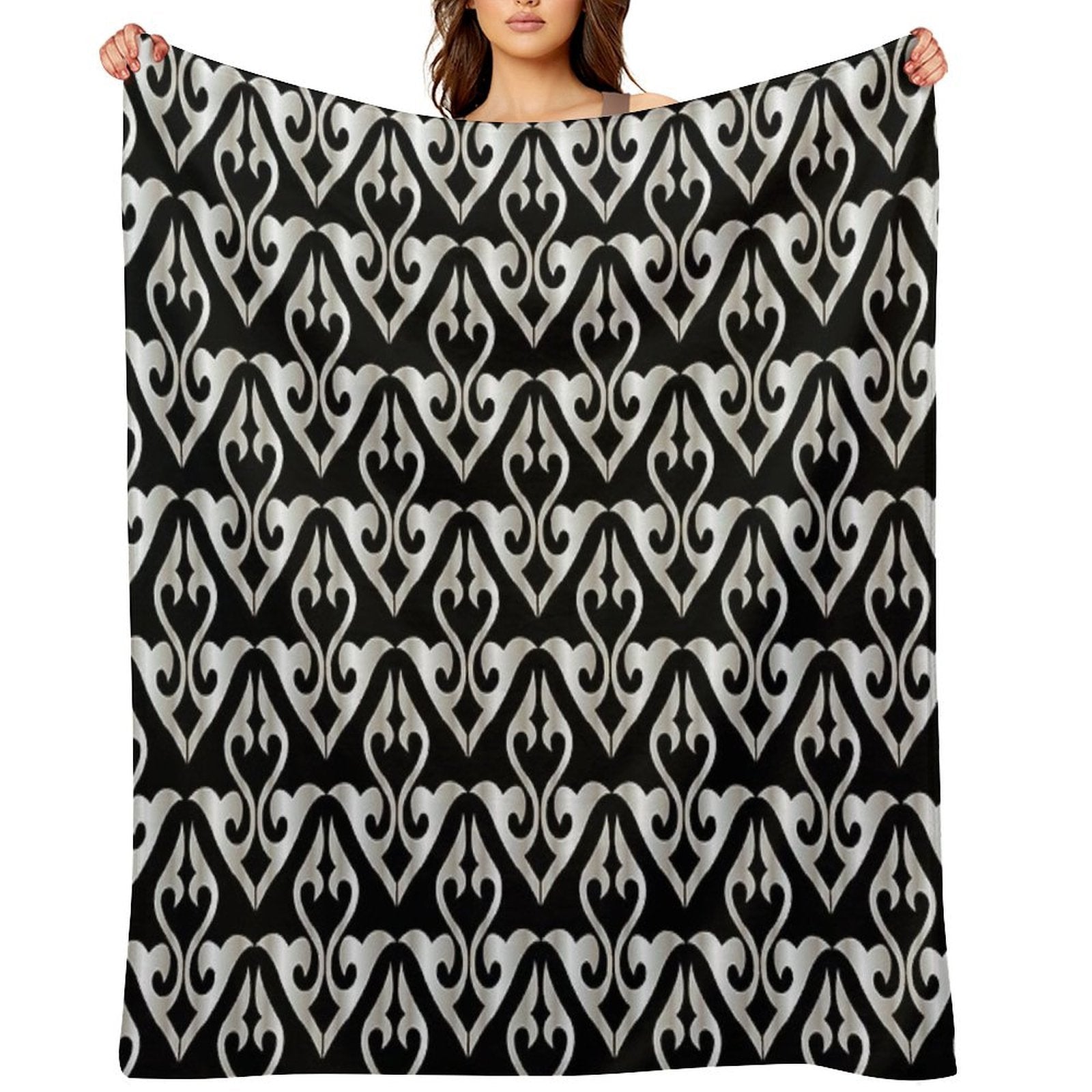 Black And White Floral Decorative Pattern All-season Throw Blanket
