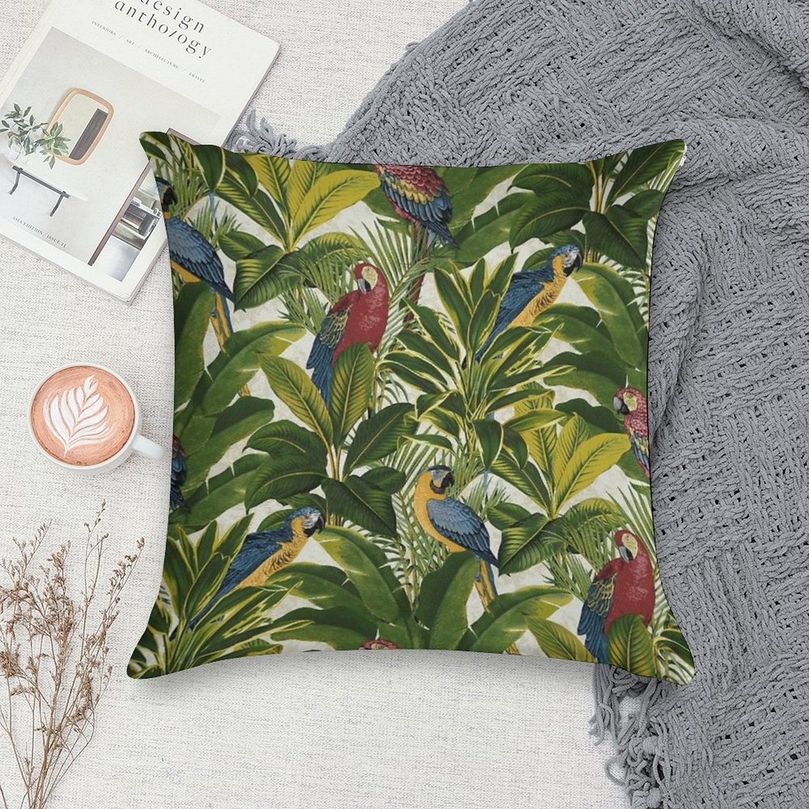 Jungle Parrot Pattern Soft Skin-Friendly Throw Pillow