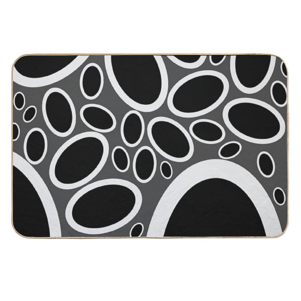 Black White And Grey Oval Pattern  Easy Maintenance Bath Mat