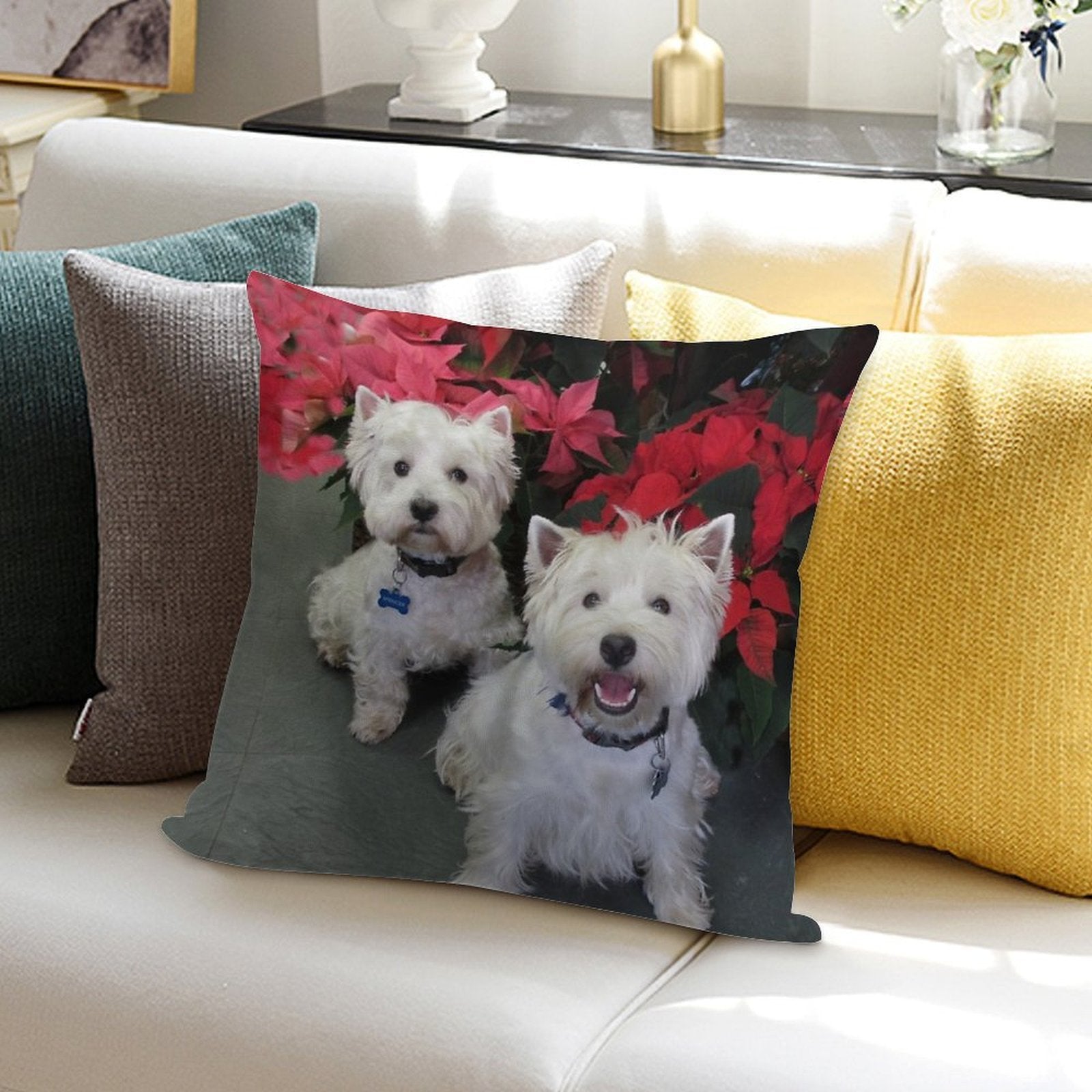 White Westie Christmas Soft Decorative Cover Throw Pillow