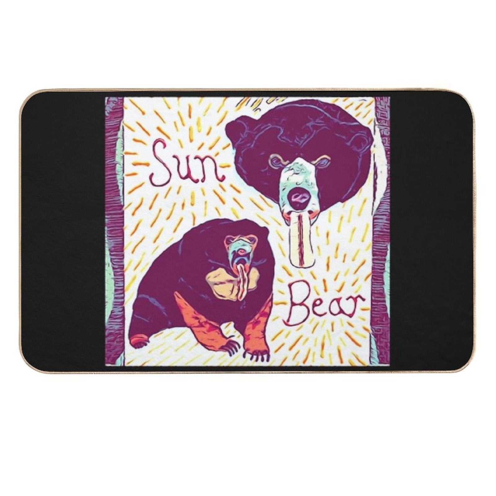 Black And Tan Sun Bear Felt Work  Pet-Safe Bath Mat
