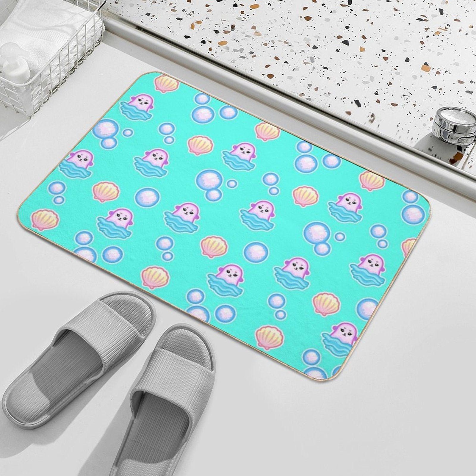 Bubble Sea Lion Pattern  Easy To Clean Bath Mat