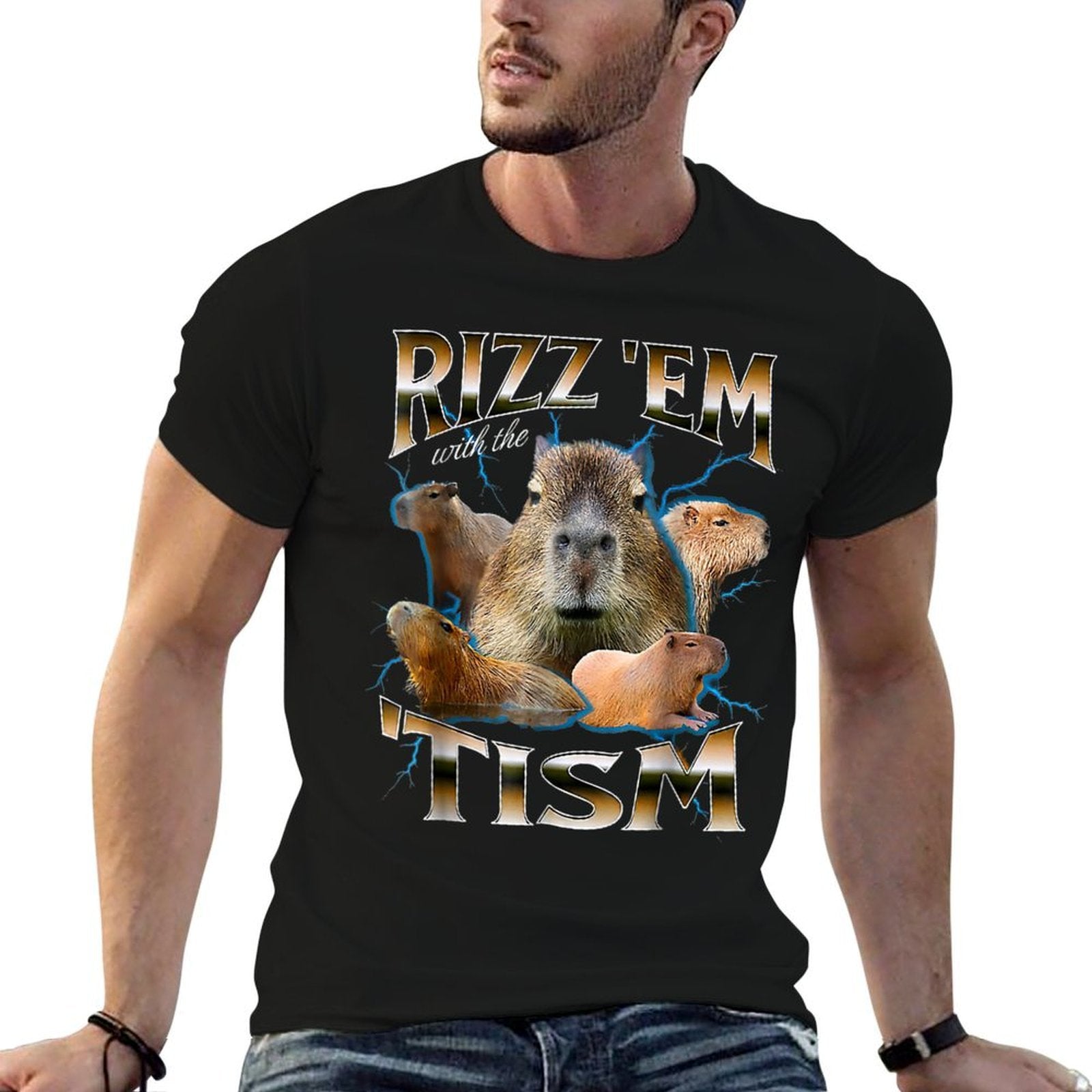 Funny Oddly Dank Meme Rizz Em With The Tism Capybara  Stretchy T-Shirt