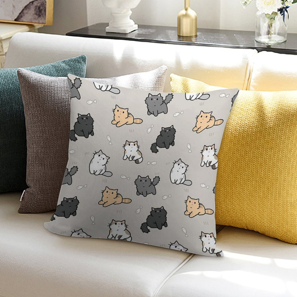 Kittens And Fish Pattern Soft High-Density Material Throw Pillow