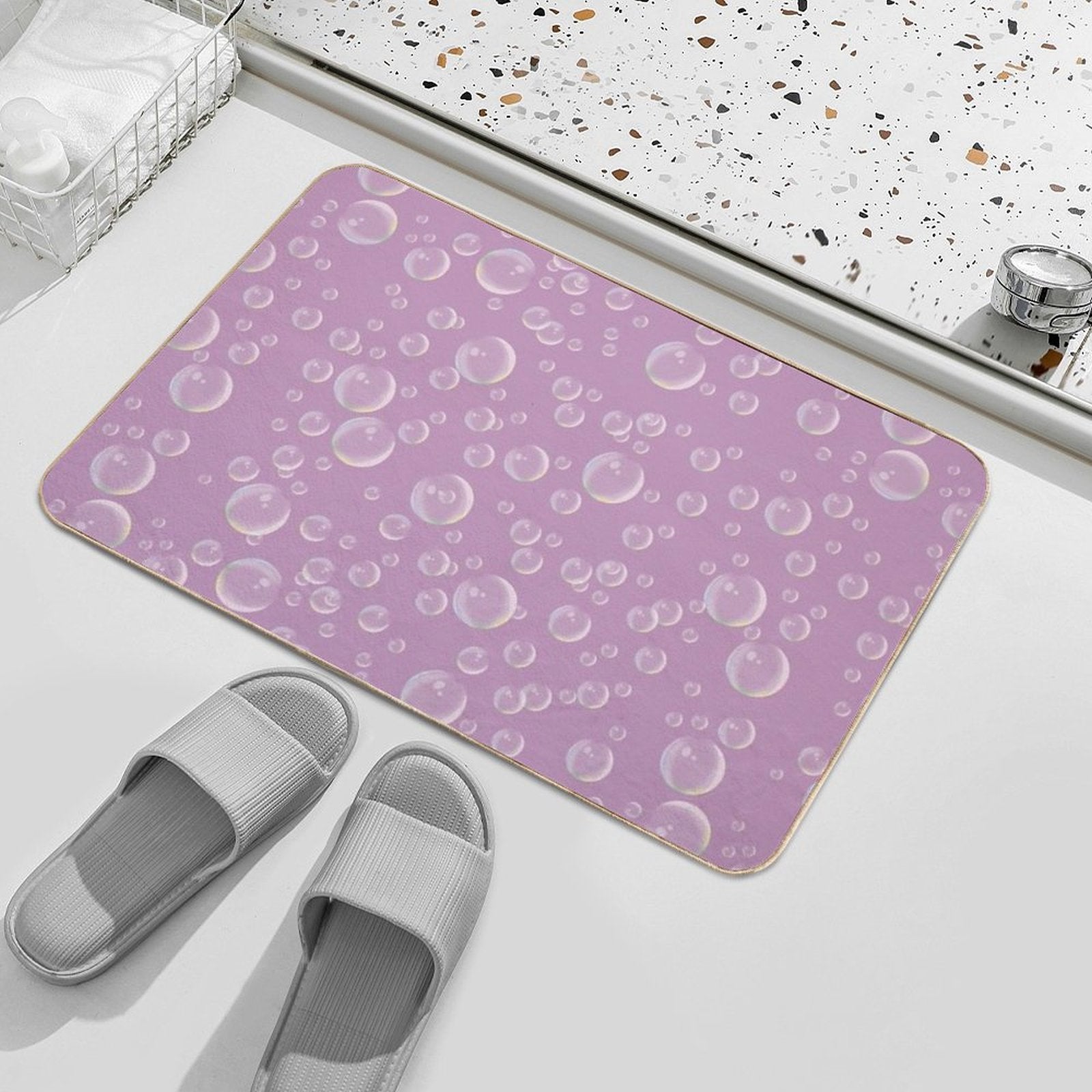COMMIC Bubbles on Pink  Easy To Clean Bath Mat