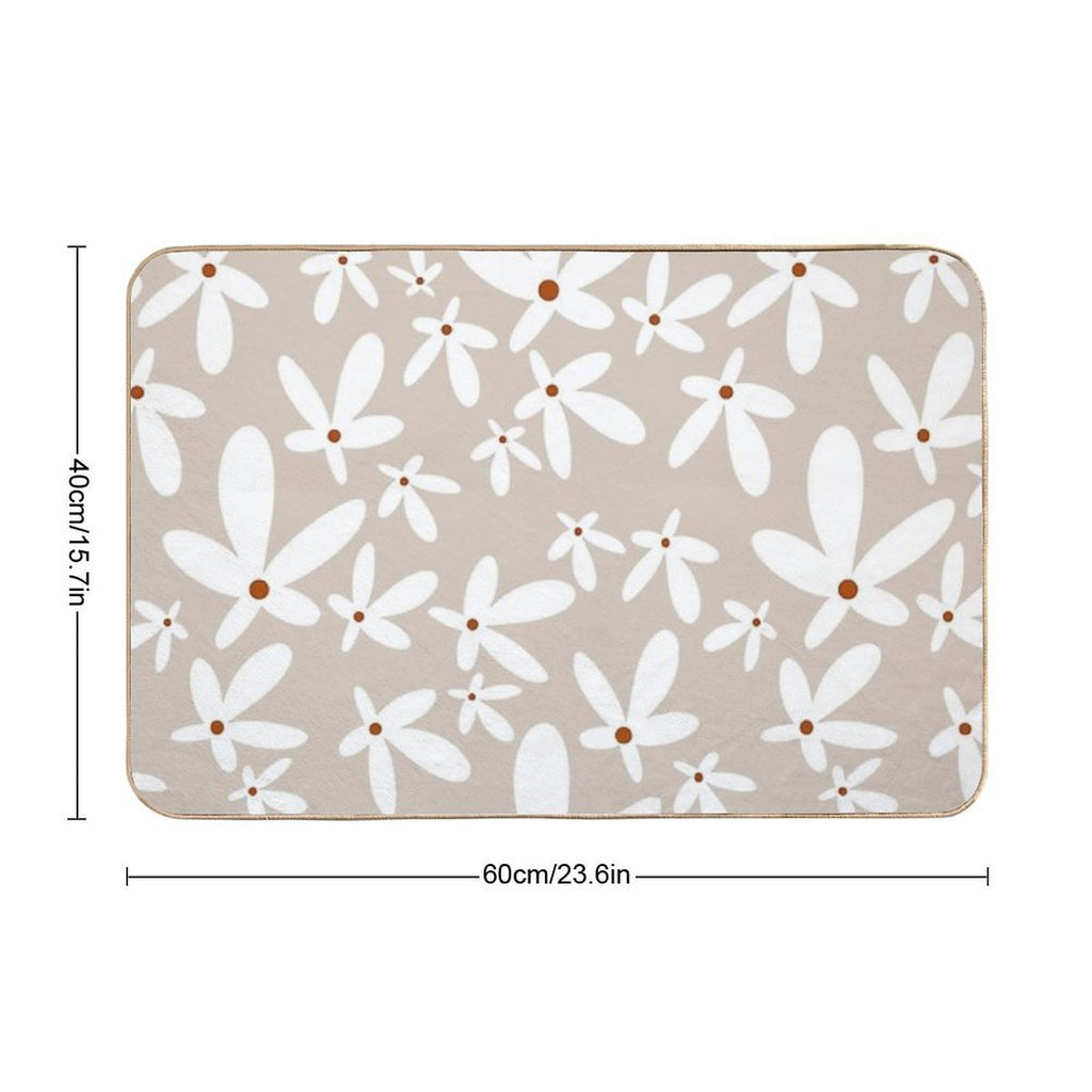 Quirky Florals in Beige, Terracotta And White  Dirt-Trapping Bath Mat