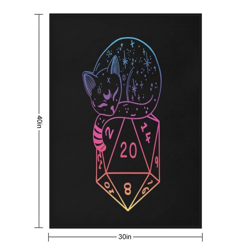 D20 CAT Rainbow Dnd Dice. Velvety-soft Throw Blanket