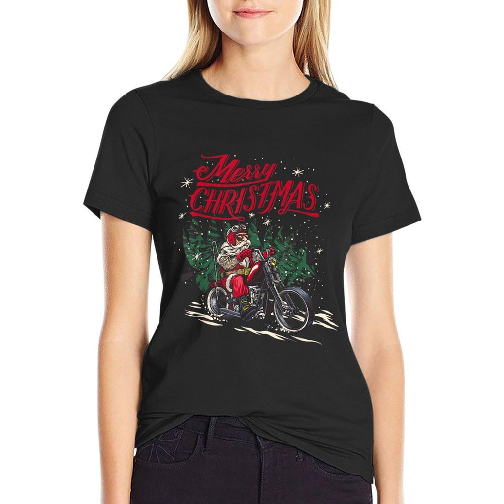 Santa Claus Riding A Motorcycle Christmas Design  Oversized Silhouette T-Shirt