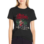 Santa Claus Riding A Motorcycle Christmas Design  Oversized Silhouette T-Shirt
