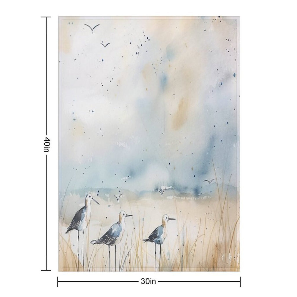 Sandpipers by The Shore – Soft Watercolor Coastal Bird Art Compact Throw Blanket