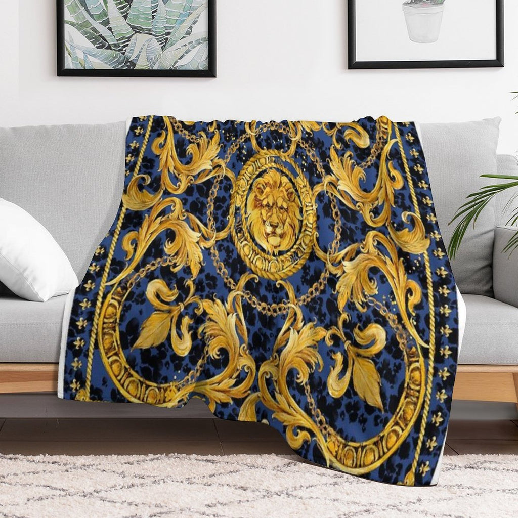 Golden Lion And Damask Ornament. Sustainable Throw Blanket