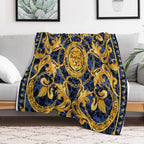 Golden Lion And Damask Ornament. Eco-conscious Throw Blanket