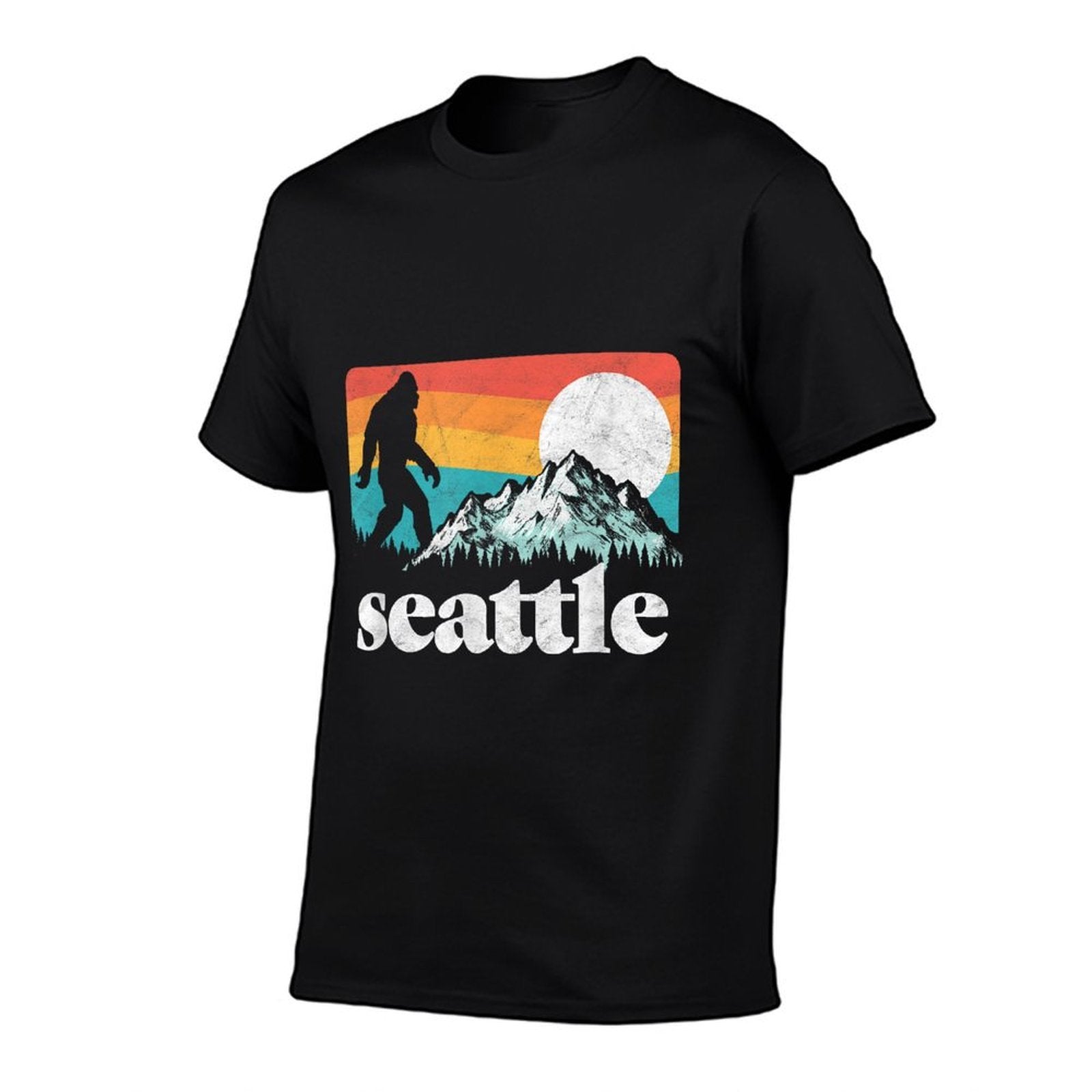 Seattle Washington Bigfoot Mountains Retro Distressed 80s  Versatile T-Shirt