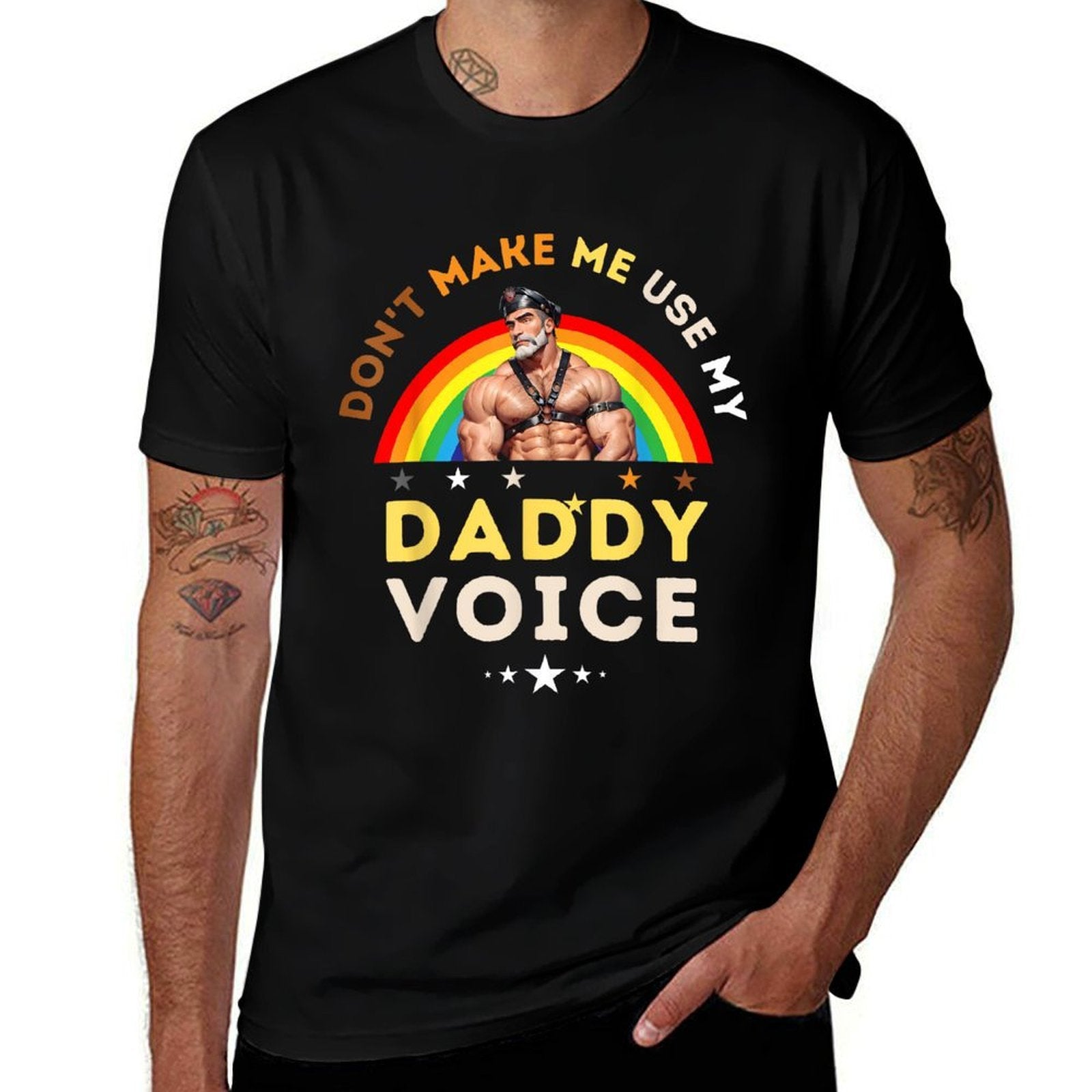 Mens Dont Make Me Use My Daddy Voice Funny Gay Bear Pride  Stretchy T-Shirt