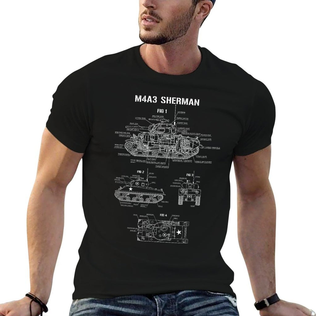 World War 2 American Tank M4A3 Sherman Blueprint  Easy-care T-Shirt