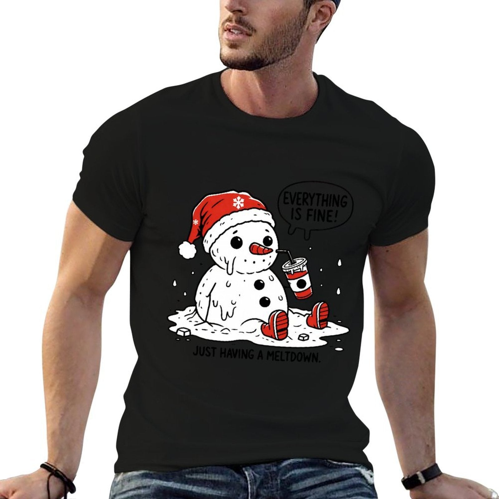 Everything Is Fine Just Having Meltdown Christmas Snowman  Heathered Texture T-Shirt