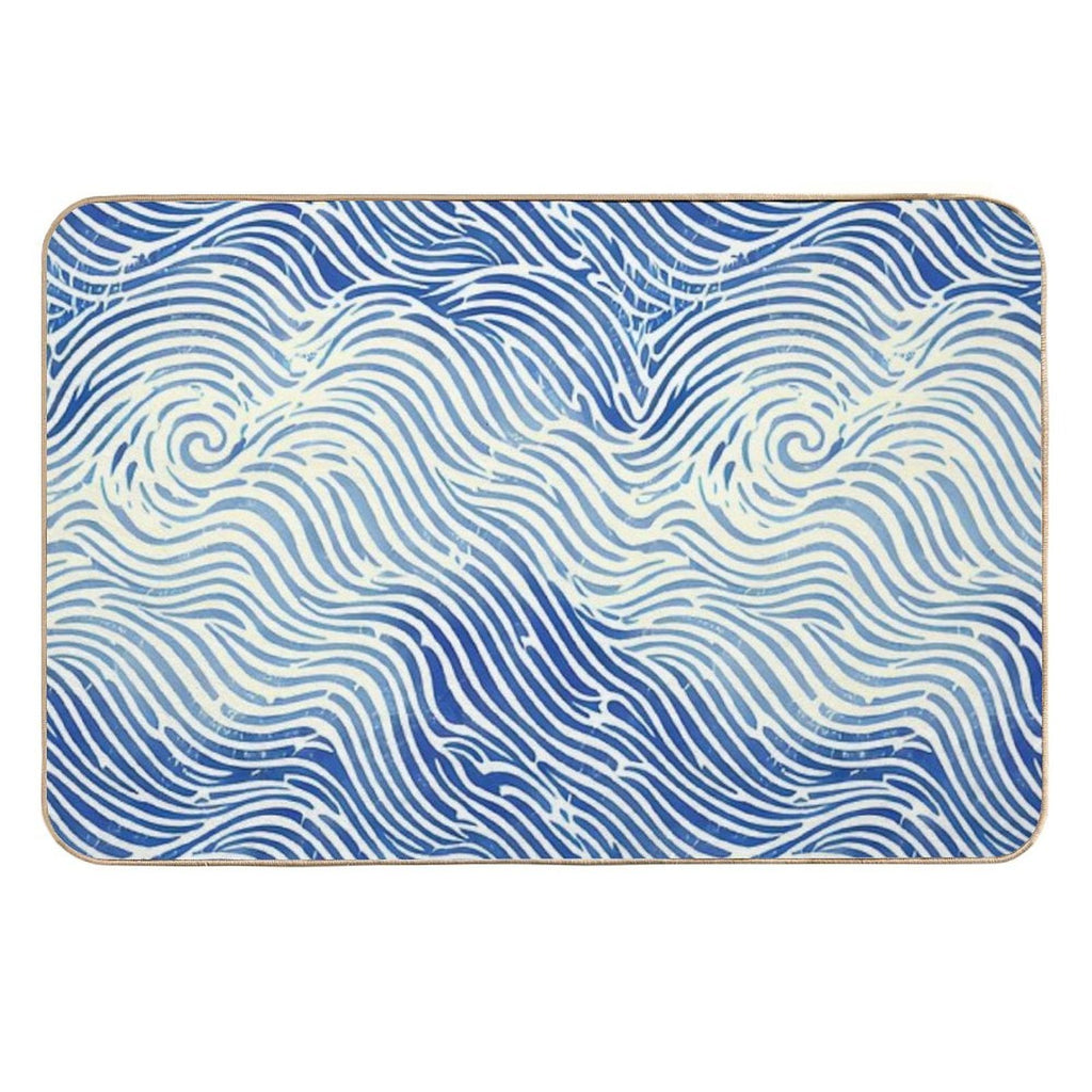 Abstract Linocut Ocean Wave Pattern  Repositionable Bath Mat