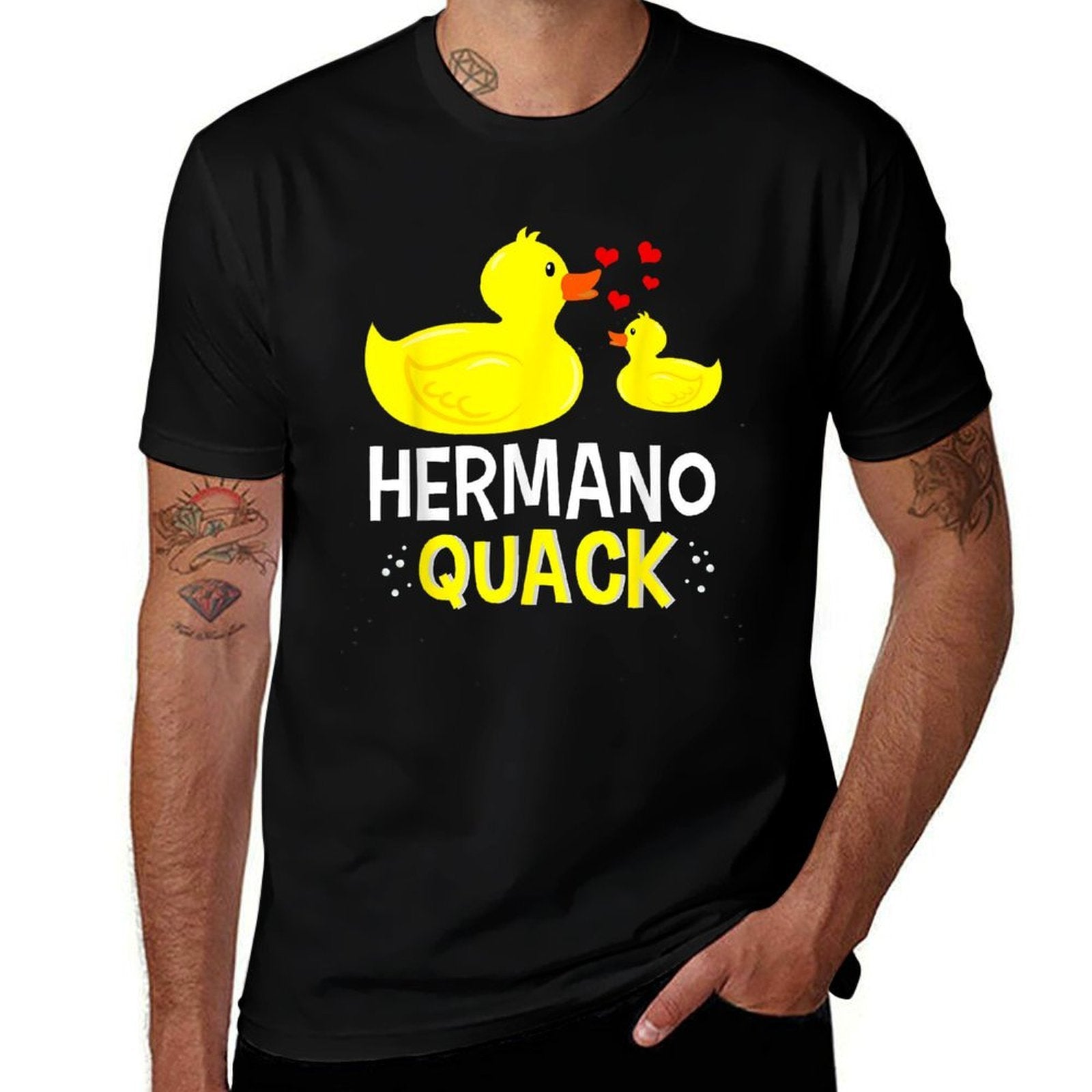 Hermano Quack Yellow Duck Baby Shower Spanish Brother Funny  Oversized Silhouette T-Shirt
