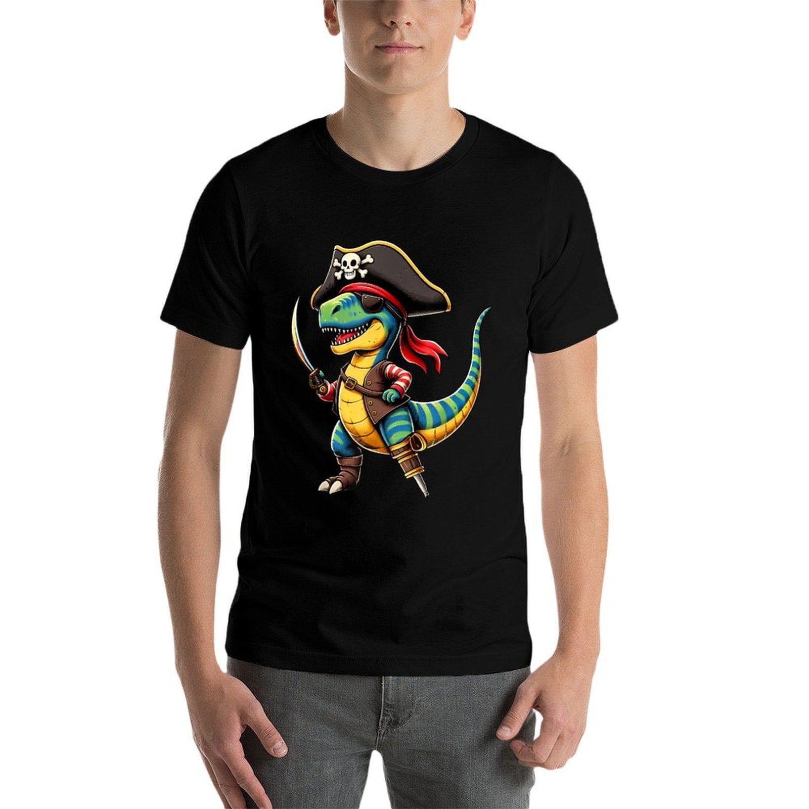 Funny Halloween Boys Kids Toddlers Dinosaur Trex Pirate  Rolled Sleeves T-Shirt