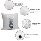 Deer Silhouette in Misty Forest Wild River Scene Soft Washable Throw Pillow