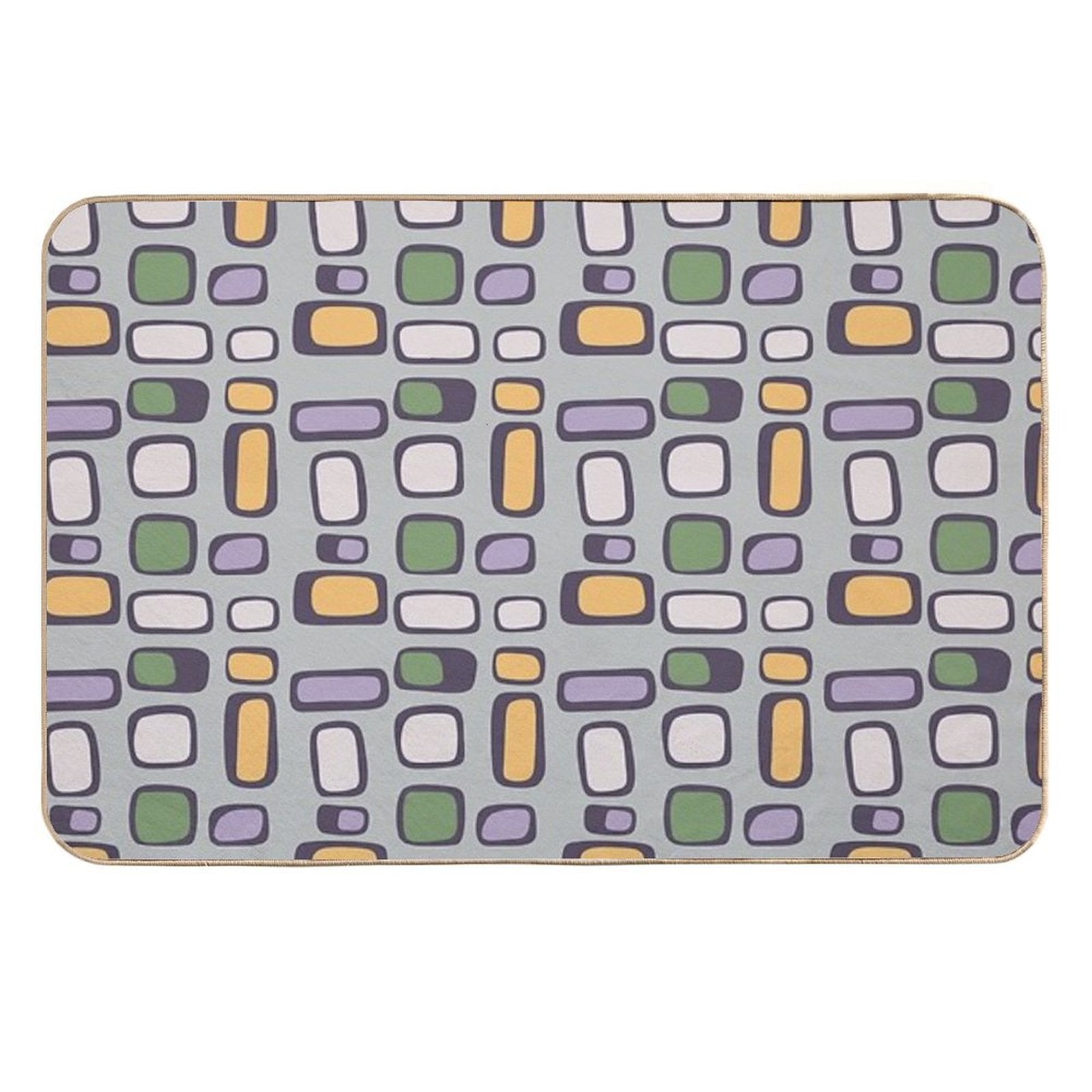 Colorful Retro Mid Century Aesthetic Squares Geometric Pattern Grayish Blue  Anti-Trip Bath Mat