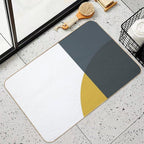 Abstract Geometric Minimalist 2 Navy Blue, Light Mustard Yellow, And White  Long-Lasting Bath Mat