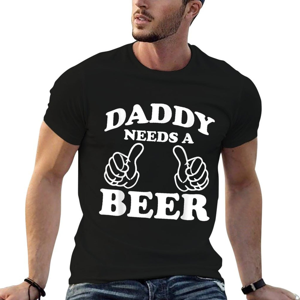 Mens Daddy Needs A Beer Funny Drinking Beer Lover  Oversized Silhouette T-Shirt