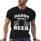 Mens Daddy Needs A Beer Funny Drinking Beer Lover  Oversized Silhouette T-Shirt