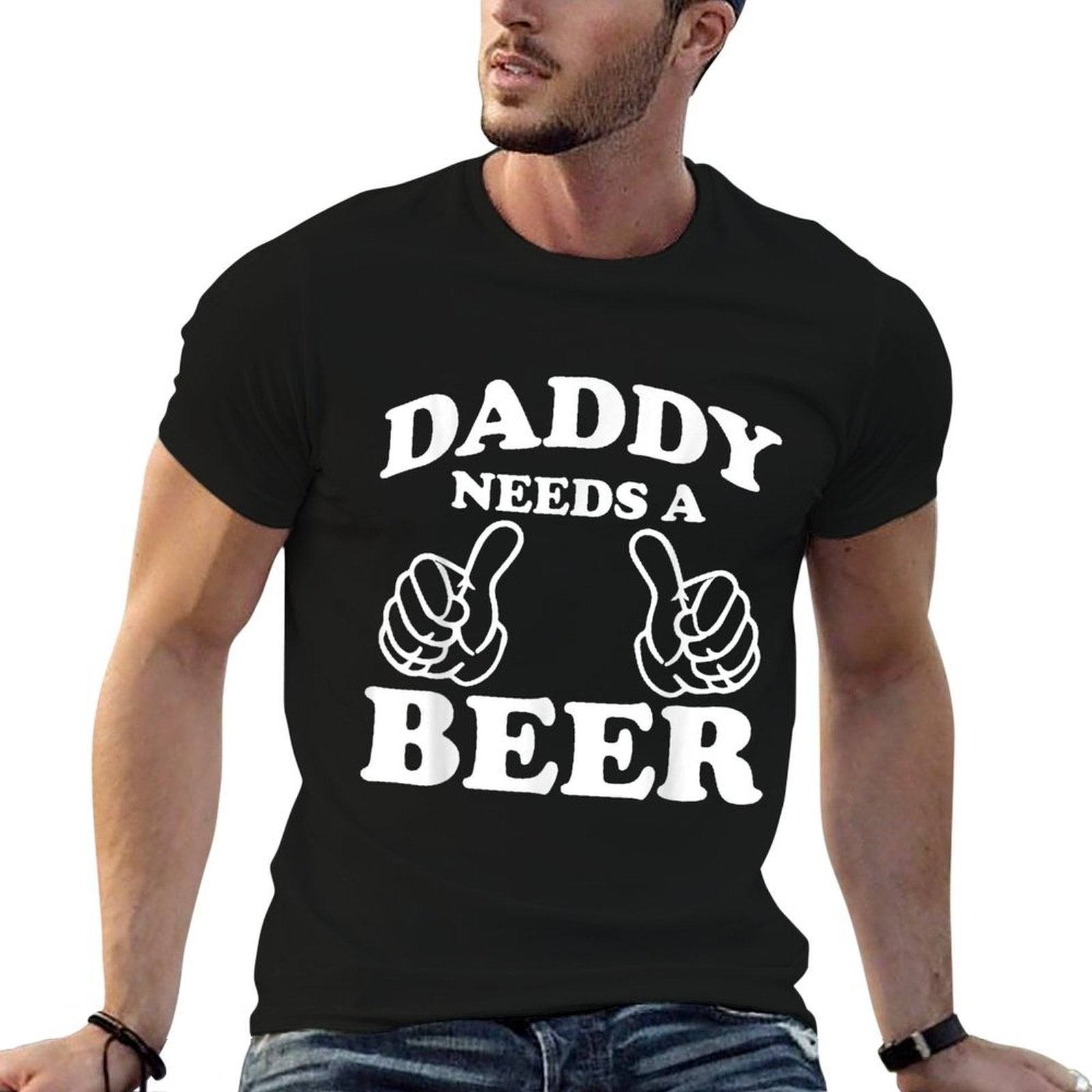 Mens Daddy Needs A Beer Funny Drinking Beer Lover  Oversized Silhouette T-Shirt