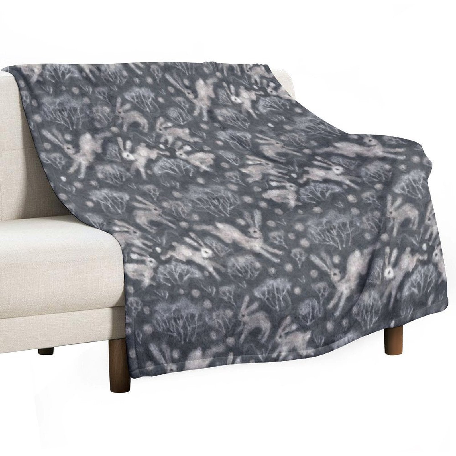 Hares Field, Winter Snow Field Bunnies Rabbits Pattern Grey Versatility Throw Blanket