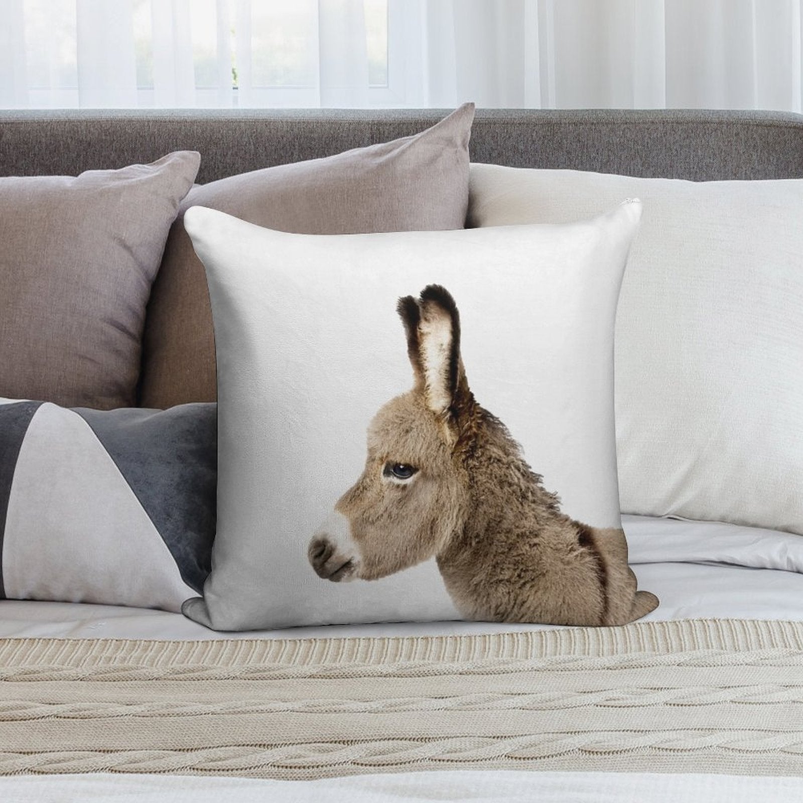 Donkey Print, Nursery, Animal, Kids Room, Modern Art, Wall Decor Soft Ultra-Soft Texture Throw Pillow