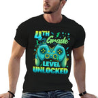Controller 4th Grade Level Unlocked First Day Of School Boys  Ribbed Collar T-Shirt