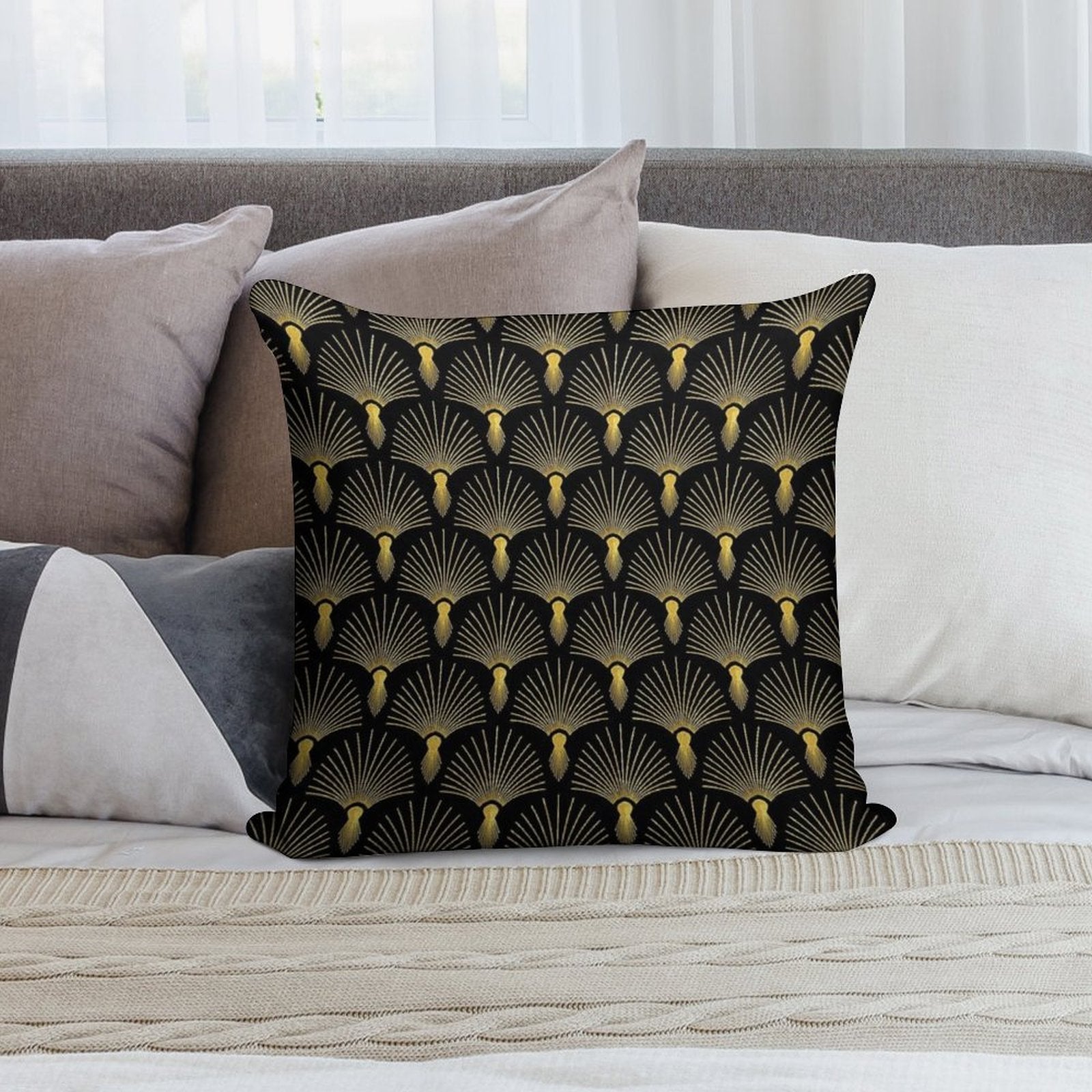 Vintage Hollywood Elegant Golden And Black Art Deco Soft Decorative Cover Throw Pillow