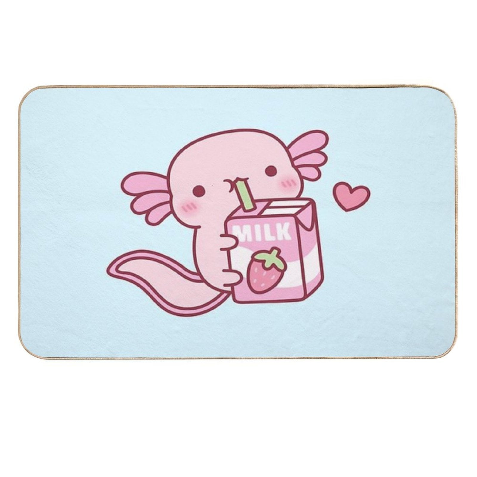 Cute Pink Axolotl Loves Strawberry Milk  Toxin-Free Bath Mat