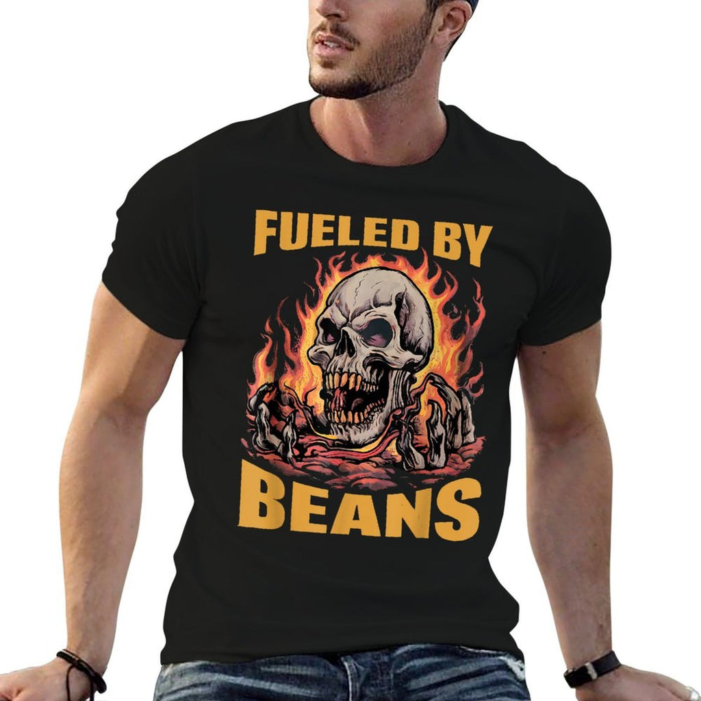 Fueled By Beans Funny Brainrot Cringe Skeleton Meme Flames  Graphic-printed T-Shirt