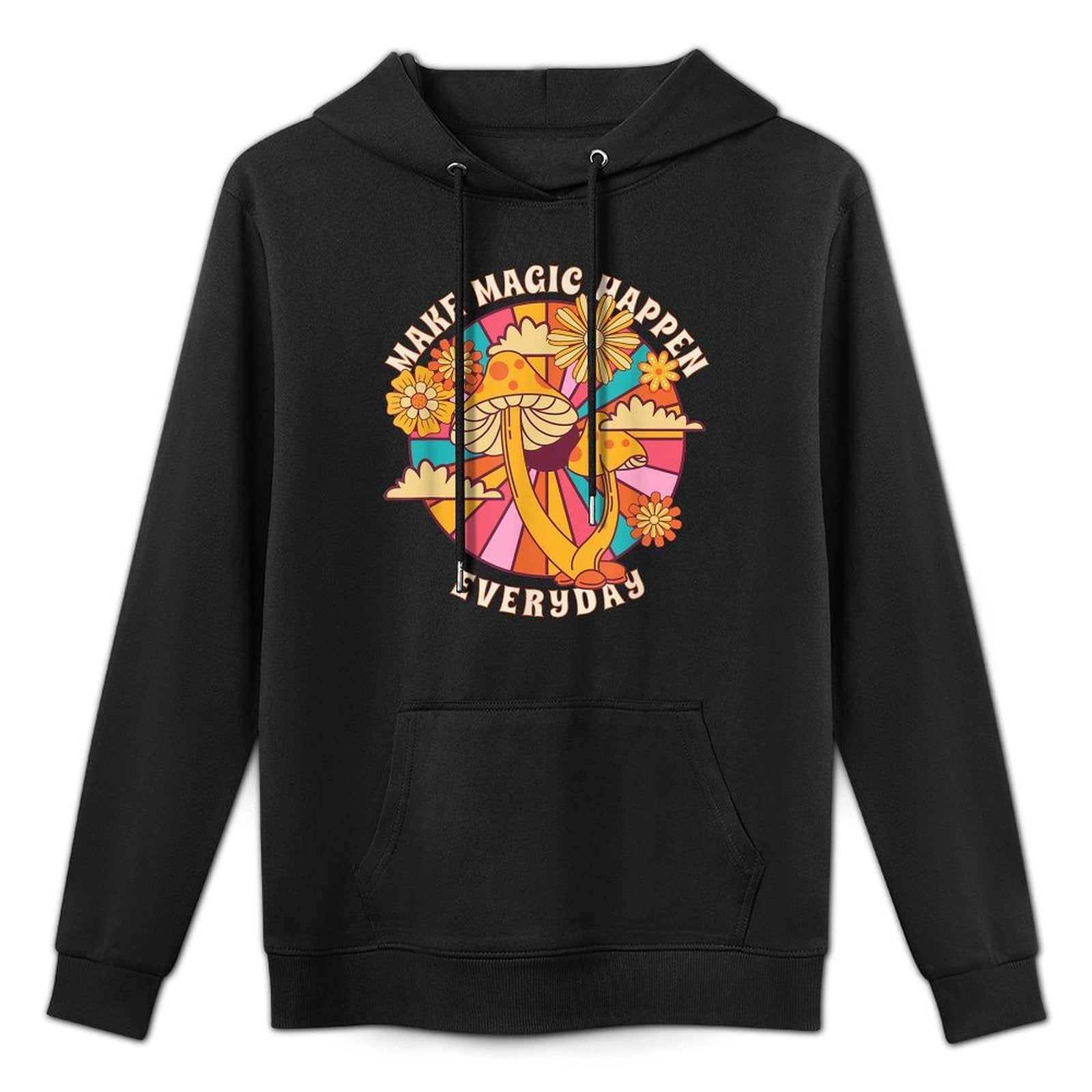 Retro Groovy Make Magic Happen Mushroom Hippie Botanical Unisex Design Hoodie