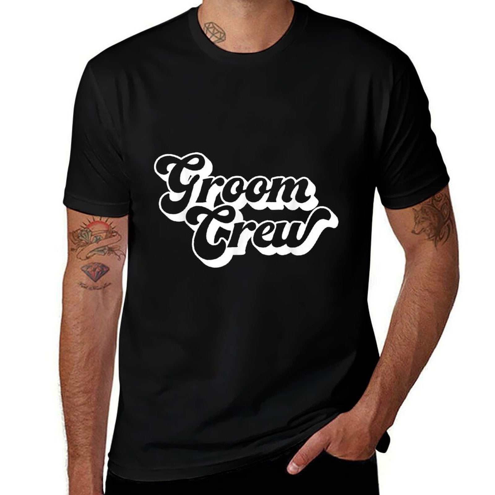 Groom Crew Bachelor Party Men Matching Squad Group  Rolled Sleeves T-Shirt