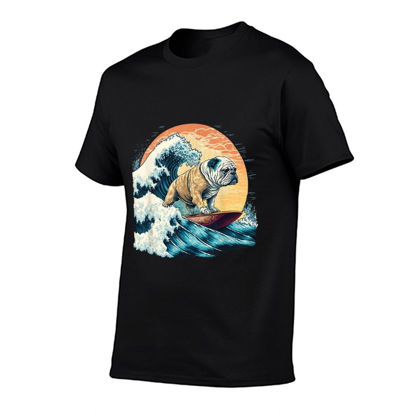 English Bulldog Surfing On The Great Wave of Kanagawa Men Women Girls Kids  Eco-friendly Material T-Shirt
